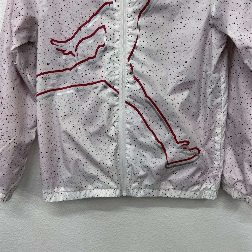 Jordan Jump man Boys Jacket Size L Windbreaker White Speckled Hooded Fuldl Zip - Picture 2 of 7